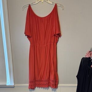 🔴Off-Shoulder loose sleeve coral Dress
